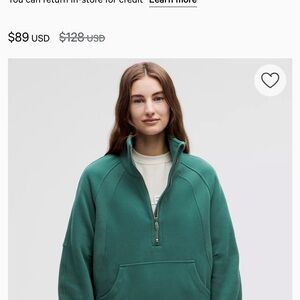 lululemon athletica Green Half-Zip oversized funnel neck half zip scuba m/l